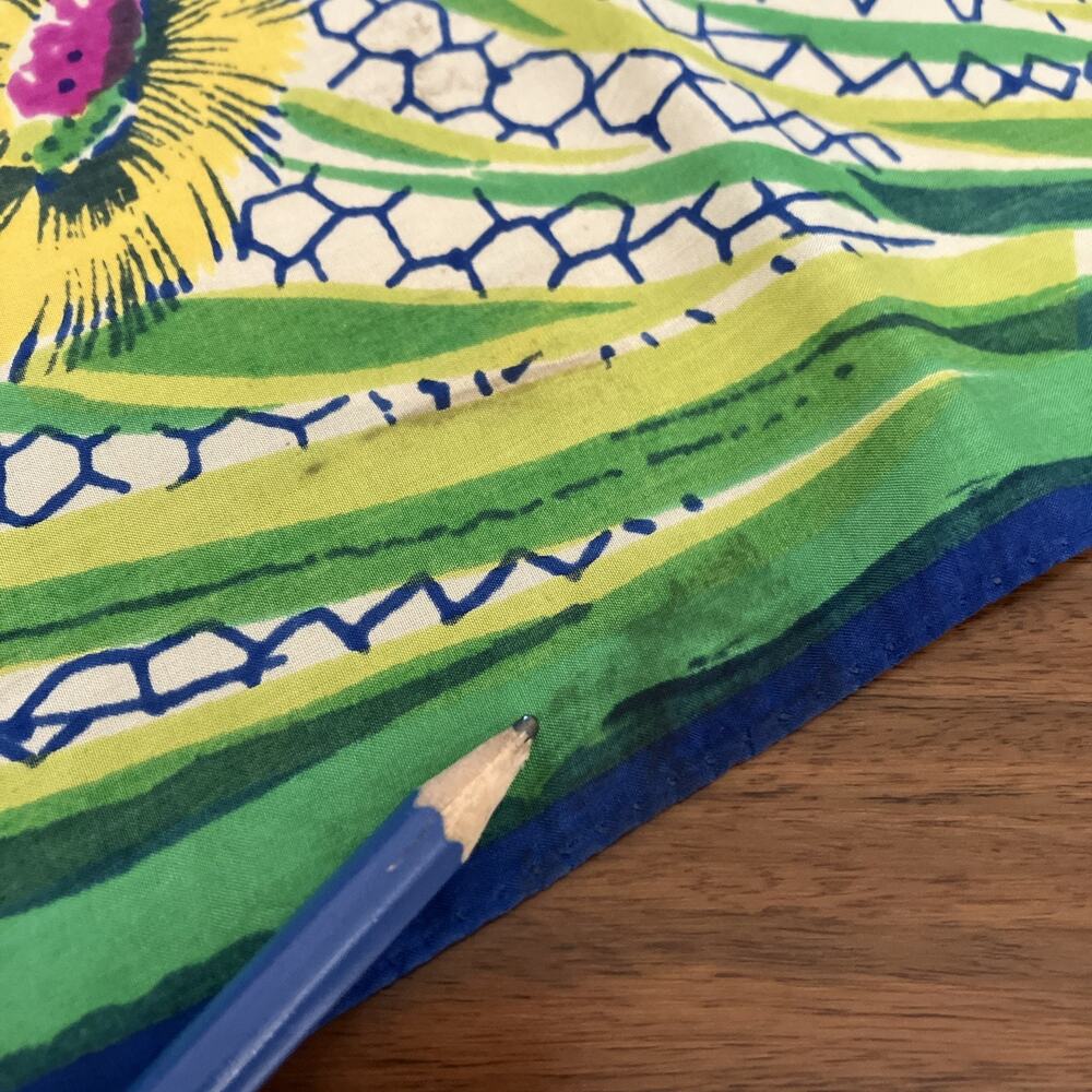 Vtg 1930's Silky Scarf Art Deco Floral Bee's Colorful Hand Rolled Blue MCM Rare - Picture 7 of 16